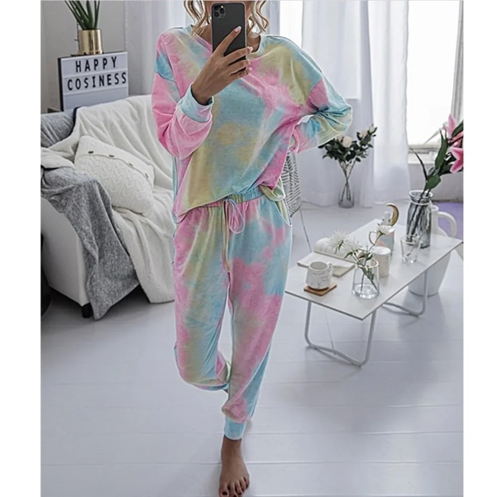New Women's Tie-Dye Long Sleeve Top & Joggers Set